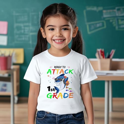 Ready to Attack First Grade #1 Kids Shirts, YS-YXL, Boys Or Girls, Shark, Great for The First Day of School Or Everyday Wear3