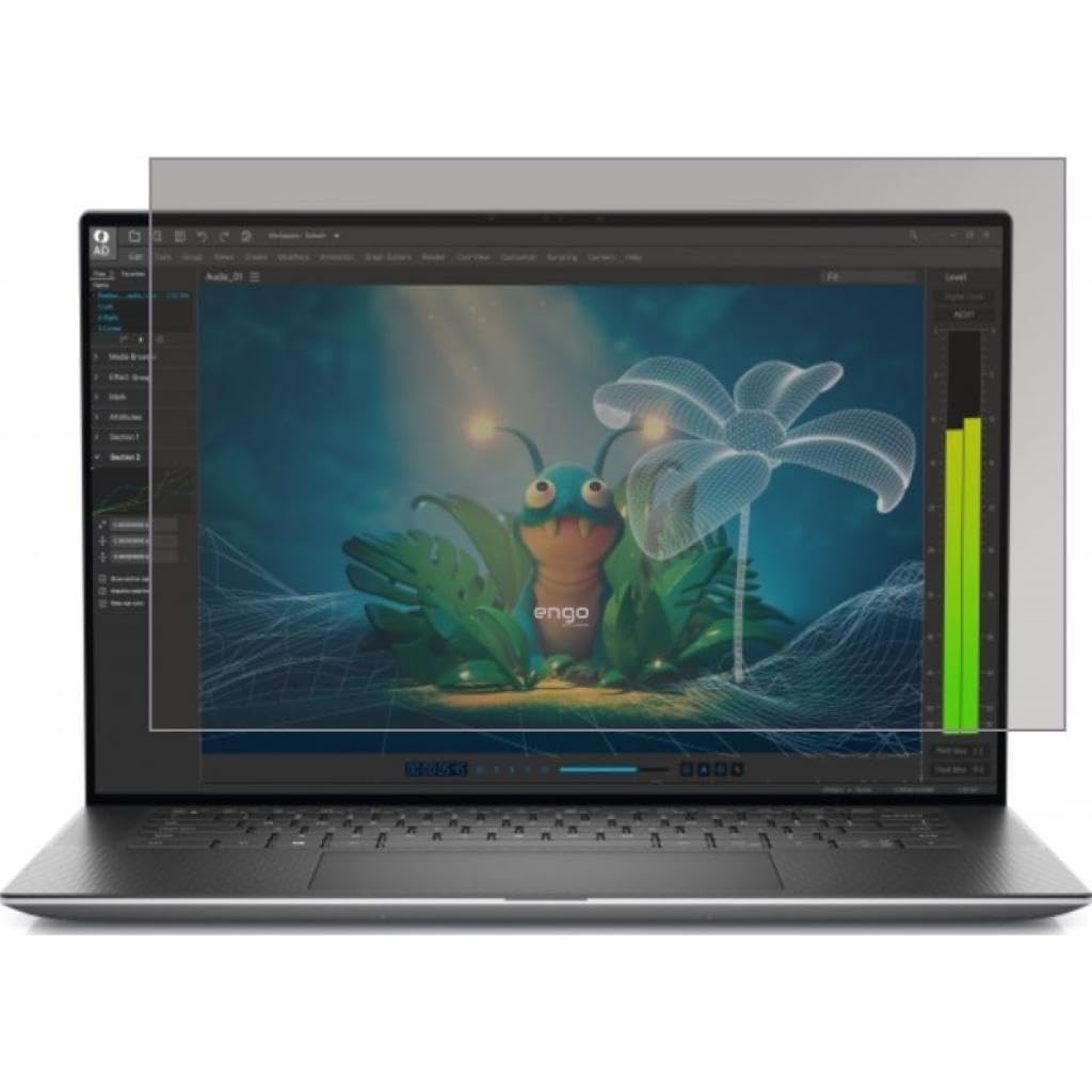 Engo Dell Precision 5570 15.6 İnç İle Uyumlu Hayalet Ekran Koruyucu Notebook, Yandan Görünmeyen Anti-Spy Gizlilik (Privacy) Laptop Koruması, 9H Temperli Nano Kırılmaz Esnek Cam, Parlama Önleyici 16:9