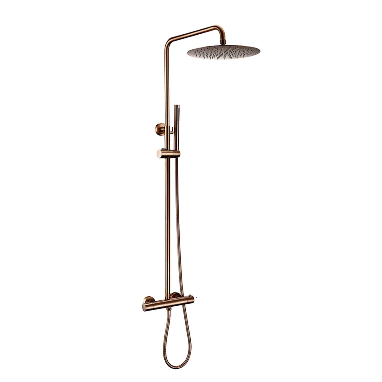 Rubinetto Doccia Set Miscelatore Doccia Pioggia termostatico con Barra Scorrimento Regolabile, Combinazione Doccia Parete in Oro Rosa, spruzzatore Manuale, soffione Pioggia 8-12 Pollici, 8 polli