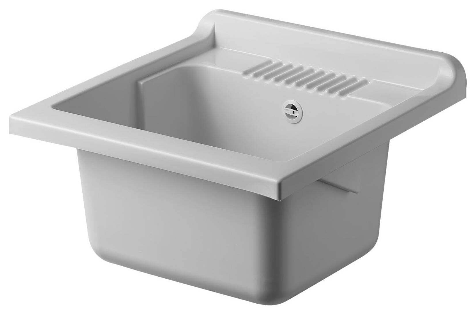 Negrari Esterni Roc 4003 Lavatoio Bianco 50x50 H85 cm Mobile PVC Chiusura Serrandina Vasca Asse Polipropilene Montato Piedini Regolabili Scarico Sifone Per Lavanderia Interno Esterno Luoghi Umidi