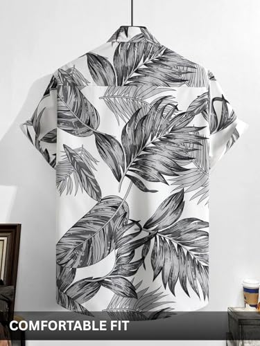 Image of Leriya Fashion Men's Tropical Hawaiian Button Down Shirt | Regular Fit Soft Rayon Short Sleeve Casual Beach Shirt with Floral Print|Summer Holiday Resort Outfit