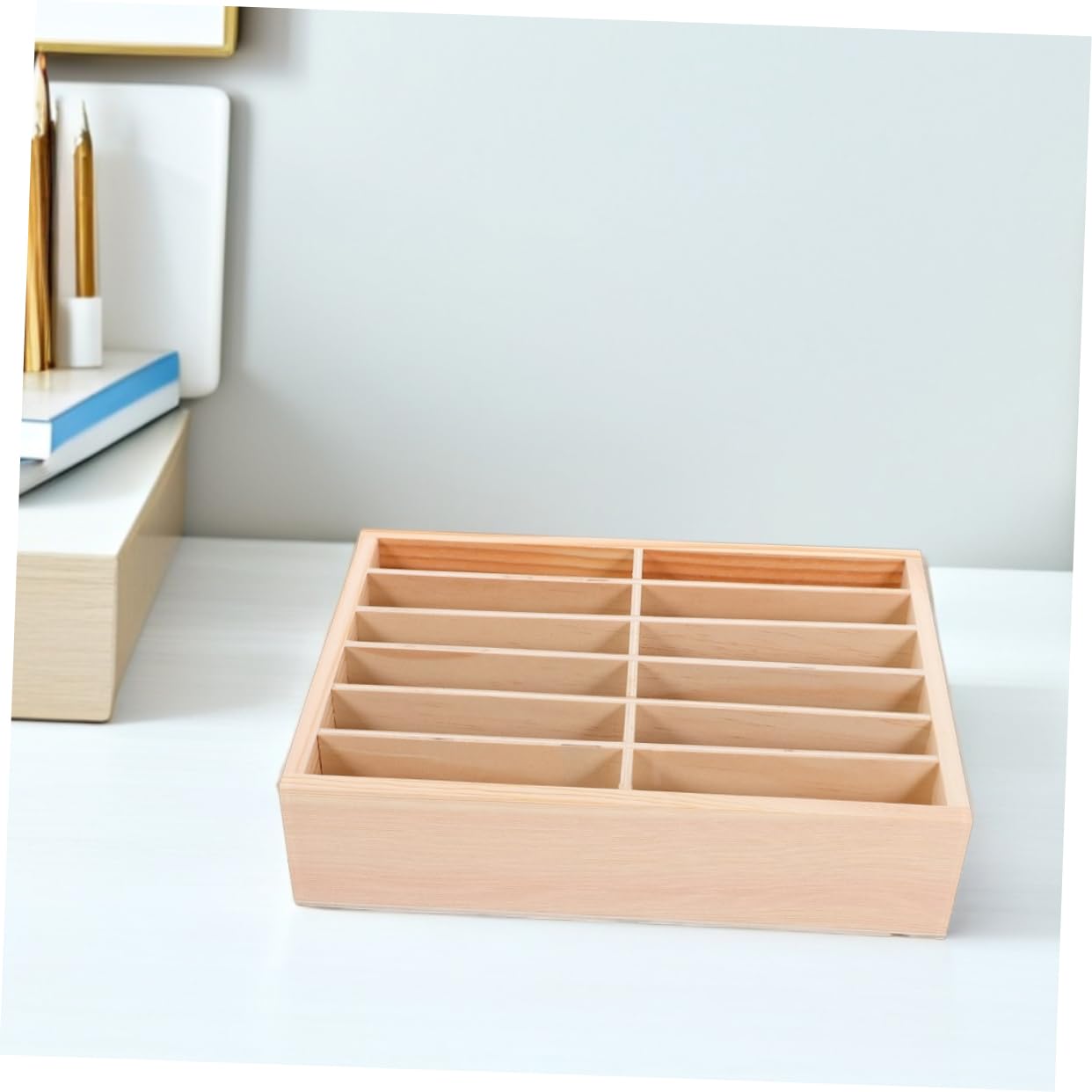 Hemobllo Organizer Legno 12 Scomparti Porta Cellulare da Tavolo, Supporto Smartphone per Ufficio, Aula e Sala Riunioni, Set 2 Pezzi per Gestione e Archiviazione Telefonica