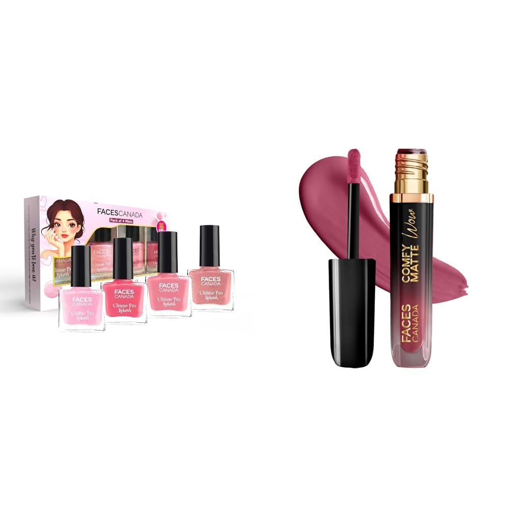 FACESCANADA Ultime Pro Splash Mini Nail Enamel Combo Kit - Pink Pop & Comfy Matte Wow Liquid Lipstick Pink Petal 09 3.8ml-image-26