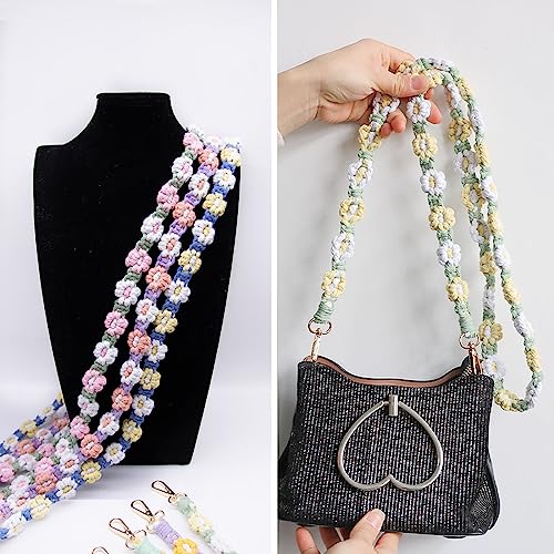 Image of Handmade Woven Cotton Rope Flower Shoulder Strap Bag Strap Purse Strap Crossbody Replacement Strap