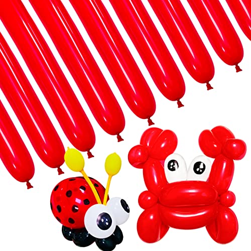100 Pcs Long Balloons Red Skinny Animal Balloons, Red 260q Balloons for DIY Modelling Birthday Party Decoration Wedding Anniversary.