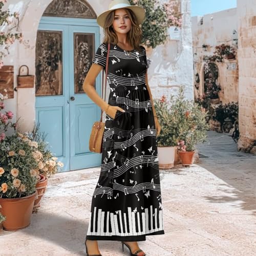 Womens Maxi Summer Dress with Pockets Crew Neck Casual Short Sleeve Sundress Trendy A Line Long Dresss Size S-4XL3