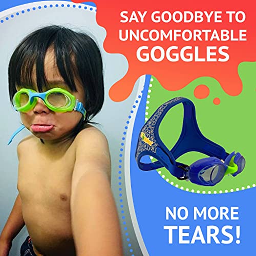 Frogglez Swim Goggles For Kids (Blue Frog) & Goggles Case Bundle - Premium Pain-Free Strap | Anti-Fog Tinted Lenses #TOP1