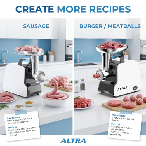 Image of Electric Meat Grinder, 2300W Max, Heavy Duty Sausage Stuffer with 2 Blades, 3 Grinding Plates, Sausage Tube & Kubbe Kit, Home Kitchen Meat Mincer with Handle (Black)