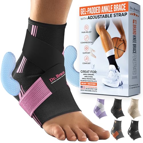 DR. BRACE ELITE Ankle Brace with strap (Black-Pink, X-Large)