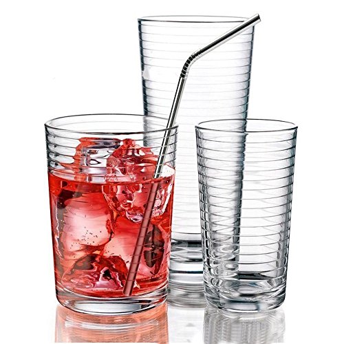Image of Expresso Set of 12 Reusable Stainless Steel BPA-Free Metal Dishwasher Safe Drinking Straws and 2 Cleaning Brushes, 10.5-inch (6 Straight, 6 Bend)