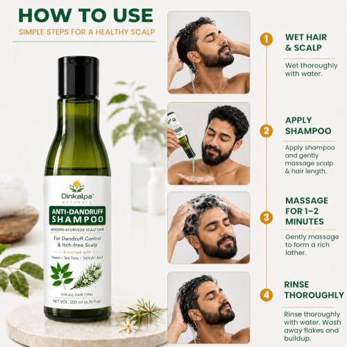 Image of Anti-Dandruff Shampoo with Neem, Tea Tree & Salicylic Acid | Modern Ayurveda Scalp Care | For Dandruff Control & Itch-Free Scalp | Suitable for Men & Women | 200ml
