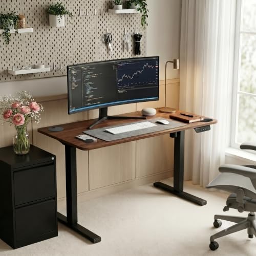 Image of SE1 Lite Standing Desk, Two-Piece Tabletop, 110 x 60 cm (Walnut Brown /Black, 110.0, Centimeters, SE1 Lite)