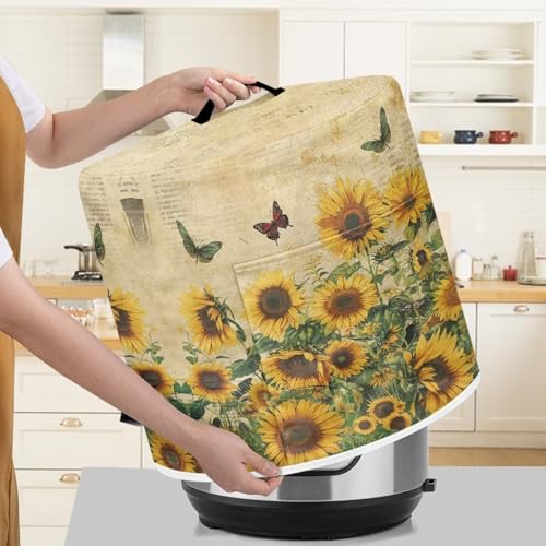 Image of Cozeyat Sunflower Butterfly Air Fryer Cover Dust Cover Dust Protection Insulated Pressure Cooker Rice Cooker Appliance Cover with Top Handle and Storage Pockets for Women Gifts