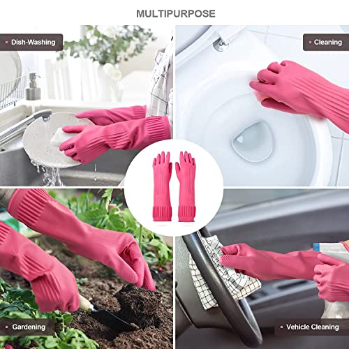 Image of Pink Multipurpose Waterproof Rubber Gloves for Kitchen, Dishwashing & Gardening - Reusable, Non-Slip, Latex-Free Scrubbing Gloves for Household Cleaning, Pet Care & Painting- 15 INCH. (5 PAIR)
