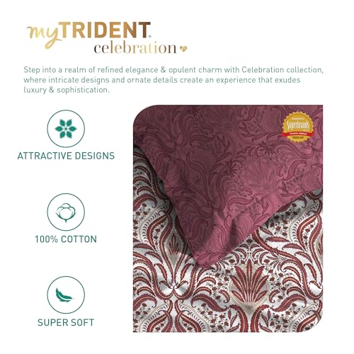 Image of Trident Celebration Queen Bedsheet Set, 100% Cotton Bedsheet for Double Bed (1 Queen Size Bedsheet with 2 Pillow Covers) Superior Softness, 144 Thread Count, Suitaible for Gifting - Gulnaz Pink