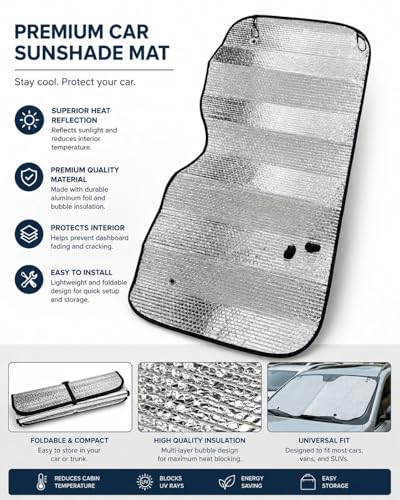 Image of Car Sun Shade for Windshield, Reflective Silver and Blue Foldable Front Window Sunshade