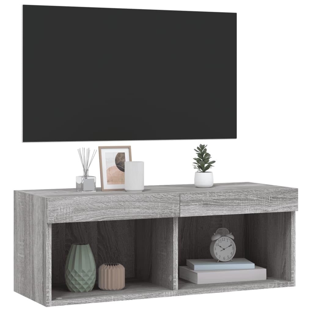 Mobile TV con Luci LED in Legno Ingegnnerizzato, Design Moderno con Spazio Contenitivo, Ideale per Mobili Soggiorno e Credenza Soggiorno, adatto a Salotto e Camera, Grigio Sonoma, 80x30x30 cm