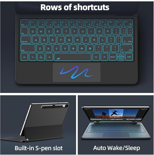 Image of Keyboard Case for 12.4inch Samsung Galaxy Tab S10+ Plus /S9+ Plus /S9 FE+ Plus /S8+ Plus /S7FE /S7+ Plus, 7 Colour Backlit, Trackpad, Floating Magnetic Design, Battery Display(Magical, S7 FE 12.4 inch)