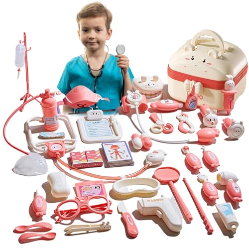 ごっこ遊びお医者さんセット - 子供用お医者さんおもちゃセット |スーツケースデザインの子供用お医者さんごっこプレイ??セット、お医者さんロールプレイセット、子供用ドクタープレイセット、多機能、照明とサウンド付き、誕生日用