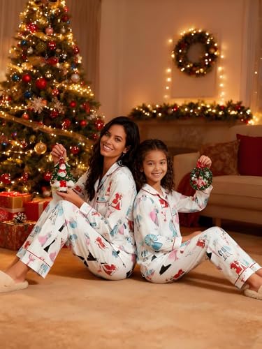 WenaZao Mommy and Me Christmas Pajamas Satin Silk Christmas Pajama Set Matching Pjs for Mother Daughter4