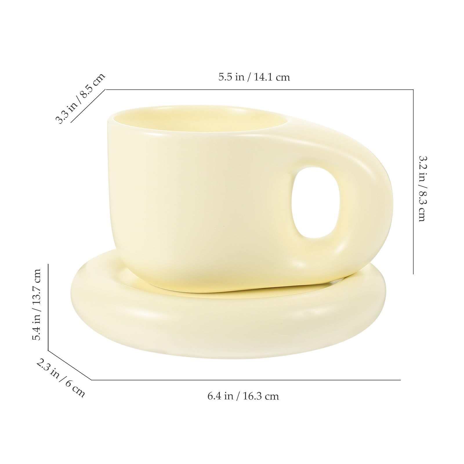 Bauchige Keramik Kaffeetasse 400ml 1 Satz mit Untertasse Weiß