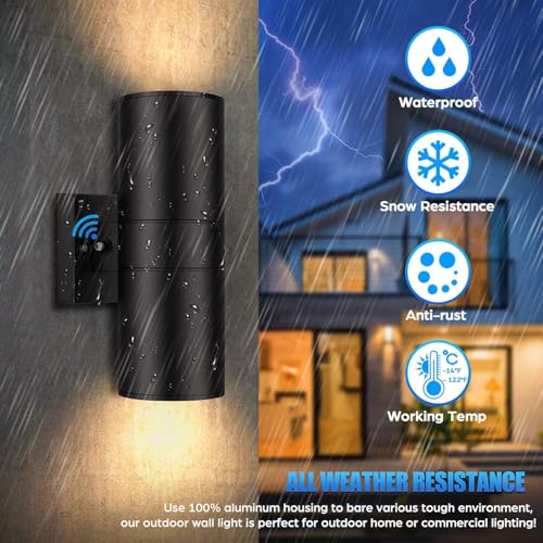 Image of TOBUSA Black Exterior Lighting Fixtures Wall Mount Dusk to Dawn, Modern Outdoor Wall Lights for House Waterproof, 2-Light Up and Down Cylinder Wall Sconces for Garage Porch Outside Patio Yard, 4-Pack