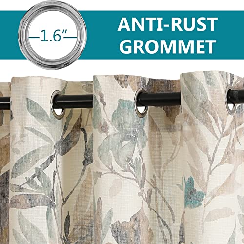 Image of MYSKY HOME Floral Kitchen Curtains 45 Inch Length Light Filtering Curtains for Bedroom Flower Printing Window Treatment Grommet 2 Panels,Brown and Natural