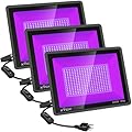 XYCN 3 Pack 200W LED Flood Black Lights,Outdoor Flood Blacklight Light with Plug, IP66 Waterproof forGlow in The Dark, Dance Party, Stage Lighting, Body Paint, Fluorescent Poster, Neon Glow