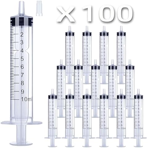 100 Packs 10ml Plastic Syringe, Luer Slip Tip with Cover Cap, Syringes for Liquid Jello Shots, Measuring, Watering, Refilling, Feeding Cover
