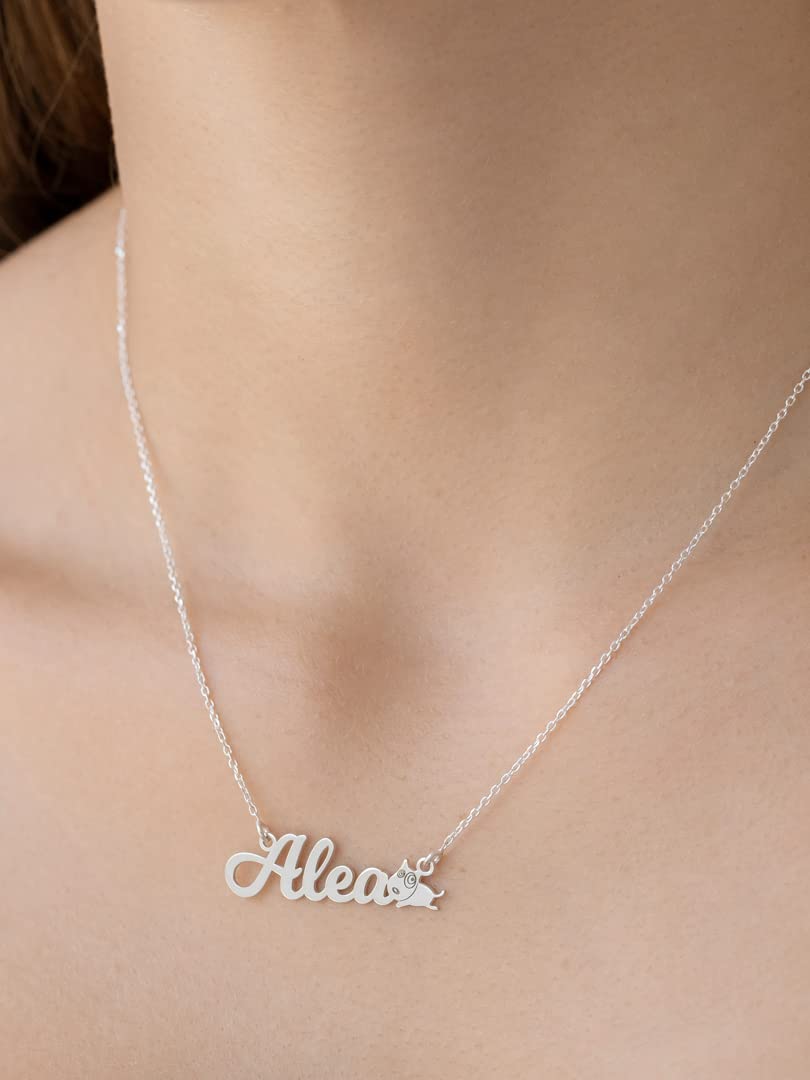 Colgante Personalizado con Nombre - Plata de Ley 925/1000 para Mujer – Collar Artesanal con Cadena Ajustable - Hecho en España (Modelo Dog, Plata de Ley)