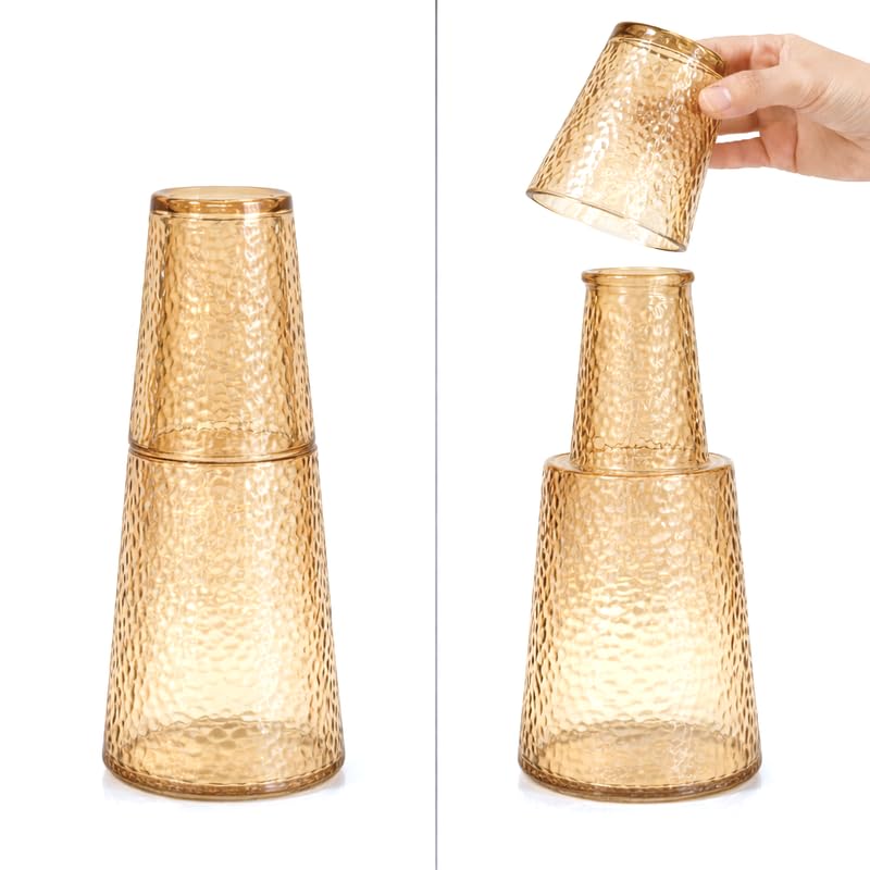 Image of Allo Drinksafe Glass Water Jug with Lid 850ml, Multipurpose Detox Pitcher Jar for Hot & Cold Beverages, Milk, Juice, Iced Tea, Ideal for Gifting, Serving, Dining Table(0.85 Litre Gold Mosaic)