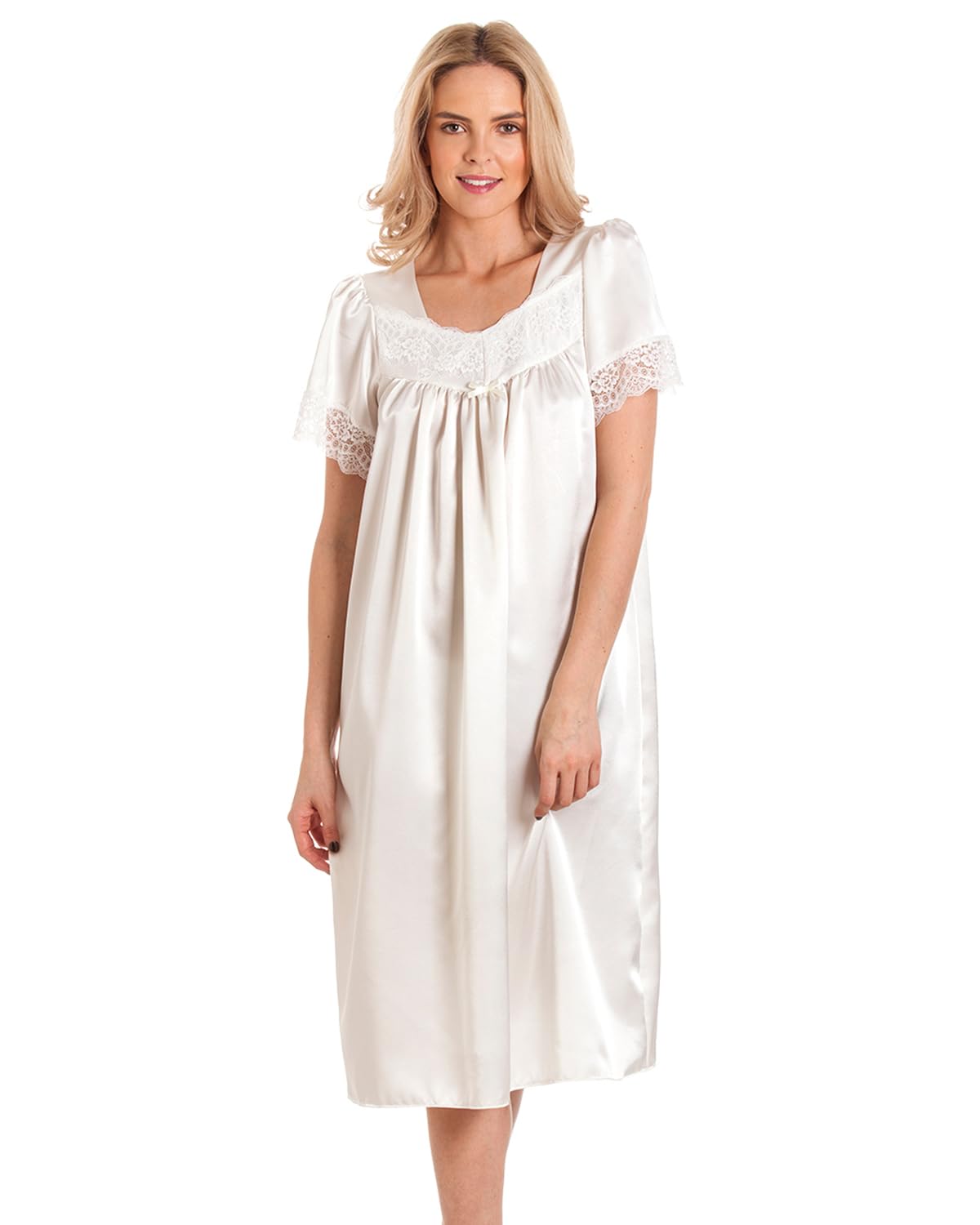 Slumber Hut Women's Ivory Satin/Lace Short Sleeve Nightdress Wx 14-16