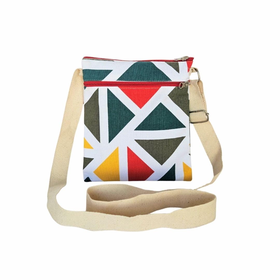 Eco-Friendly Canvas Sling Bagfor Women | (8 X 9) Inch | Sling Bag SeriesTri Color Sling Bag | Reusable Shopping & College Bag with Sturdy Handles - Multi colour-image-11