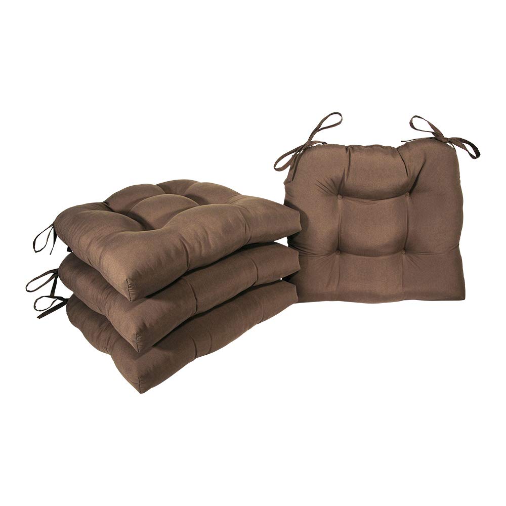 Arlee - Microfiber Chair Pad Seat Cushion, Full-Length Ties for Non-Slip Support, Durable, Superior Comfort and Softness, Reduces Pressure, Washable, 16 x 16 Inches (Brown, Set of 4)