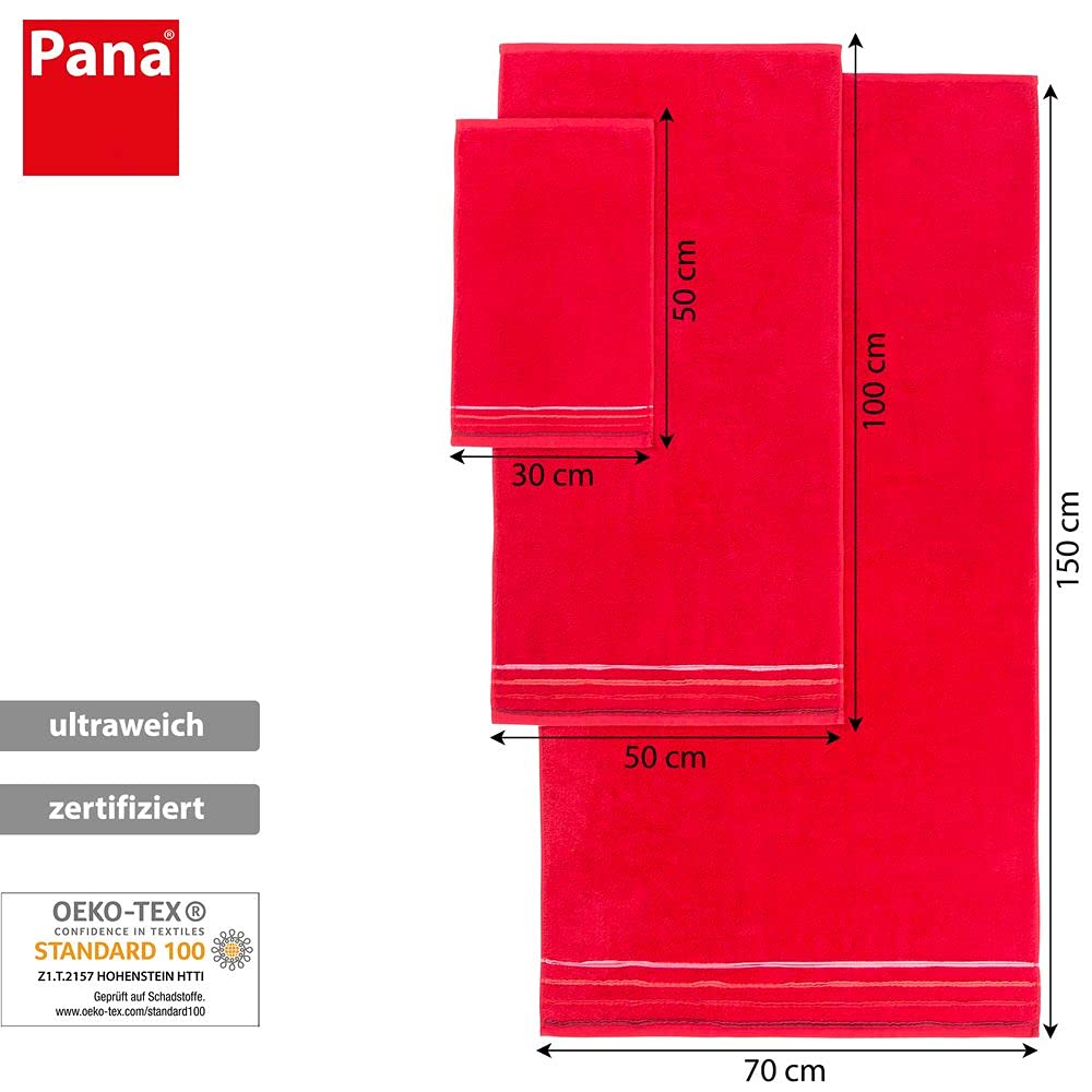 PANA Frottier-Serie Jasmina • Frottee Handtücher Set • weicher Badteppich • 100% Baumwolle • Ökotex Zertifiziert • Set: 2 Handtücher + 2 Duschtücher • Farbe: Rot