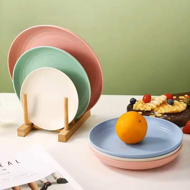 Image of Wheat Straw Plates- Reusable Plate Set,Lightweight Unbreakable Dinner Dishes Plates Set Dishwasher & Microwave Safe BPA Free,Perfect for Daily Use,Picnics,Parties (Big (25CM), Pack of 4)