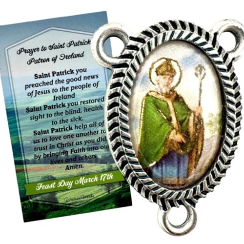 Westmon Works St Patrick Rosary Centerpiece Set Italian Metal Center with USA Made Holy Card