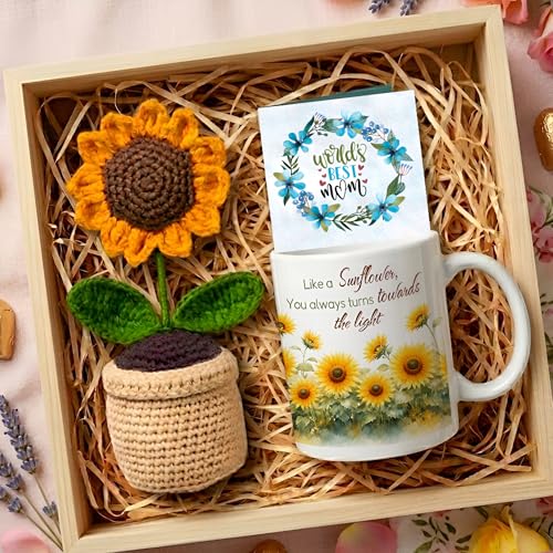Image of TIED RIBBONS Gift for Mom, Birthday Gift for Mom Gift Combo for Mom - Artificial Crochet Flower with Pot with Ceramic Printed Mug, Greeting Card | Birthday Gifts for Mother