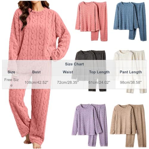 Warm Pajamas for Women Set Long Sleeve Winter Fleece 2 Piece Lounge Pjs - image 4