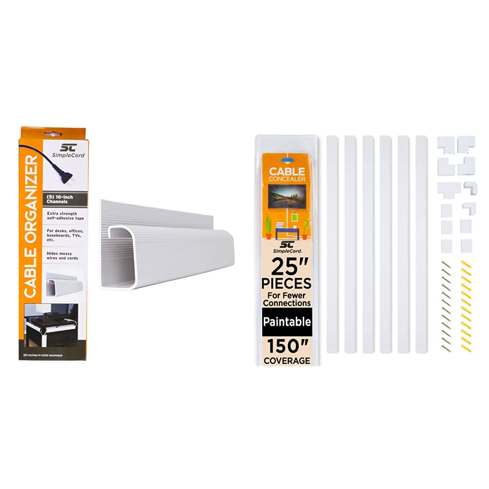 J Channel Desk Cable Organizers by SimpleCord – 10 White Raceway Channels & Simple Cord Cable Concea
