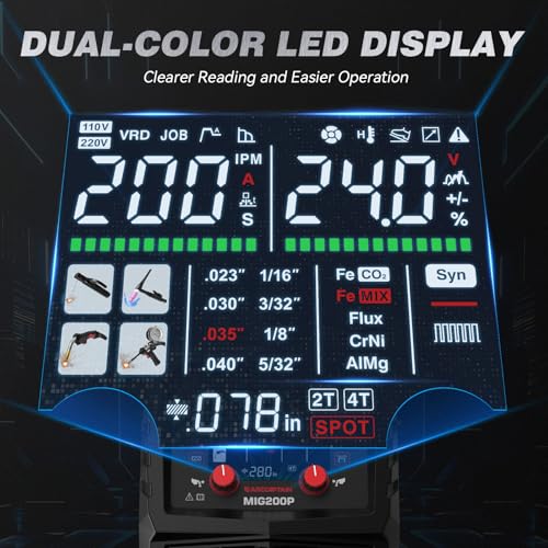 ARCCAPTAIN Pulse MIG Welder, 200A 7 In 1 Pulse MIG/Gas MIG/Flux Core MIG/Stick/Lift TIG/Spot Welding/Spool Gun 110V 220V Aluminum Welding Thin Sheet Metal Welding Machine with LED Digital Display by ARCCAPTAIN - Image 4