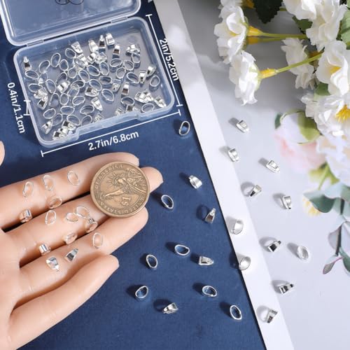 Beebeecraft 1 Box 100Pcs Snap on Bails 925 Sterling Silver Plated Brass Pinch Bail Pendant Clip Clasp Bail Dangle Ice Pick Pinch Bails Connector for Jewelry Making Necklace Charm Supplies DIY Crafts - Image 3