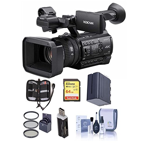 Sony PXW-Z150 Compact 4K Handheld XDCAM Professional Camcorder, 12x Optical Zoom - Bundle with 64GB U3 SDHC Card, Spare Battery, 62mm Filter Kit, Cleaning Kit, Card Reader, Memory Wallet