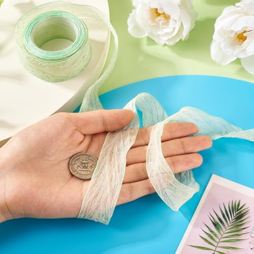 Bestewelry 10 Yards Crinkled Ribbon 1 Inch Pale Green Crinkle Ribbon Polyester Crumpled Ribbon with Seam Edge for Wrapping Basket Wreaths Bows Making Home Event Decor DIY Crafts - Image 4