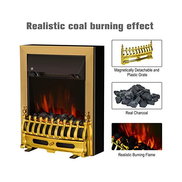HOMCOM Electric Fireplace LED Light Complete Fire Place Heating Indoor Heater Coal Burning Flame Effect Heat 2000W Max - Image 5