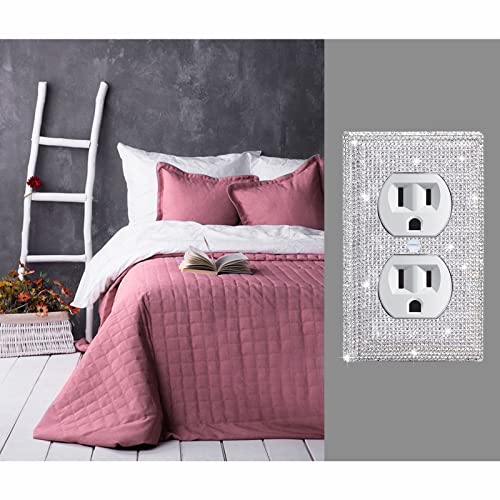 Image of 2 Pcs Shiny Silver Rhinestones Outlet Covers Wall Plates Light Switch Cover Plate Rhinestones Outlet Plate Decoration Outlet Switch Cover Wall Plate Outlet Cover