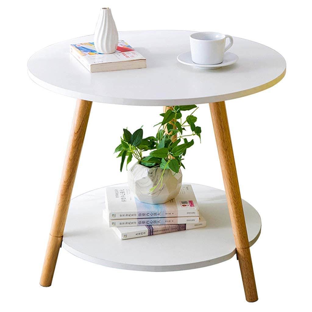 Bout de canapé mobile en bois massif blanc pour salon moderne