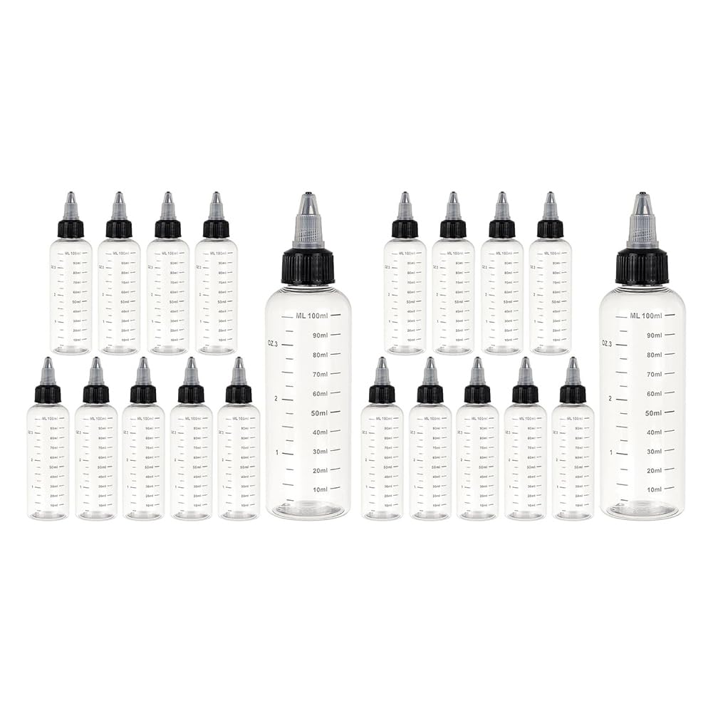 CTRLZS 20PCS 100ml Transparent Plastic Squeeze Bottles with Graduated Measurements and Twist Caps