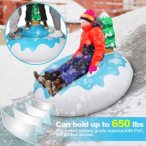 Extra Large 50 Inch Snow Tube with Backrest Tree No More Popped with Thicker K80 Military Grade Material Inflatable Snow Sled for Kids and Adults Durable Sledding Tubes Heavy Duty Inflatable Snow Tube - Thumbnail 7