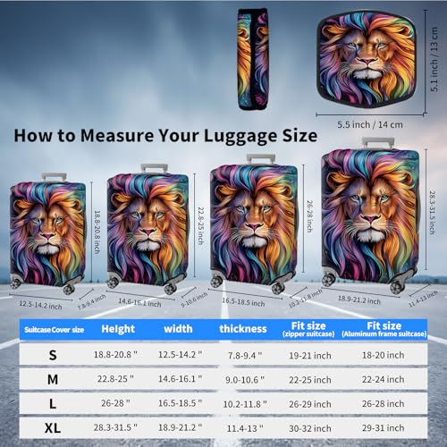 Suitcase Cover for Luggage 25-28 Inch, Washable Elastic Anti-Scratch Luggage Protector, Durable Zipper Baggage Cover with Handle Wrap, Travel Accessories for Suitcase,Majestic Colorful Lion4